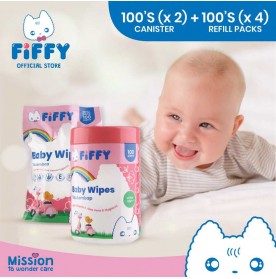 FIFFY BABY ULTRA SOFT WIPES BUNDLE 100's CAN*2 + 100's REFILL*4- FO22001