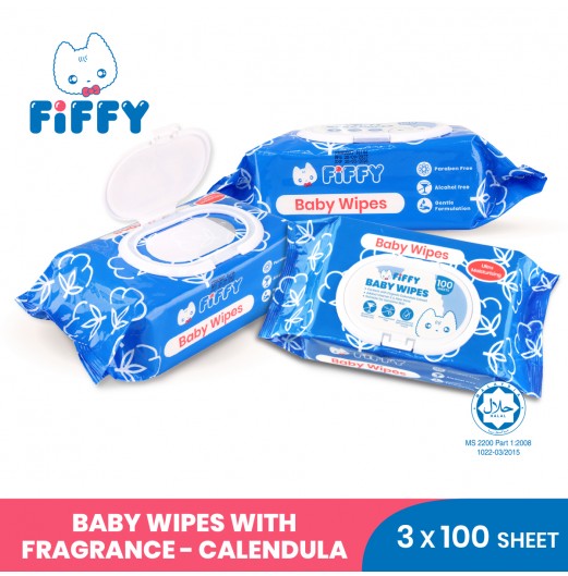 FIFFY BABY CALENDULA WIPES (100 SHEETS X 3) 98-140