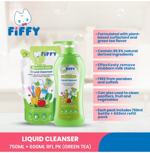 Bottle Wash - FIFFY BABY LIQUID CLEANSER GREEN TEA (750ML+ 600ML)