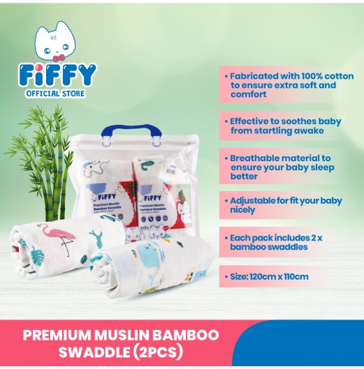 BLANKETS & WRAPPERS - FIFFY PREMIUM MUSLIN BAMBOO SWADDLE