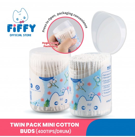 FIFFY PUTIK KAPAS BAYI TWIN PACK MINI COTTON BUD (100PCS x 2 DRUMS) (98-643)