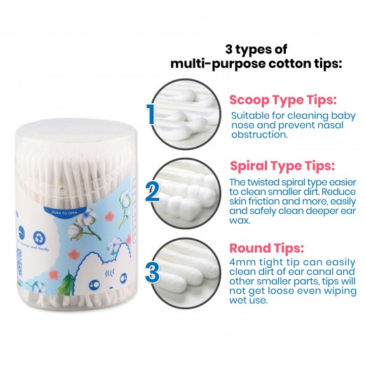 FIFFY TWIN PACK MINI COTTON BUD (100PCS x 2 DRUMS)