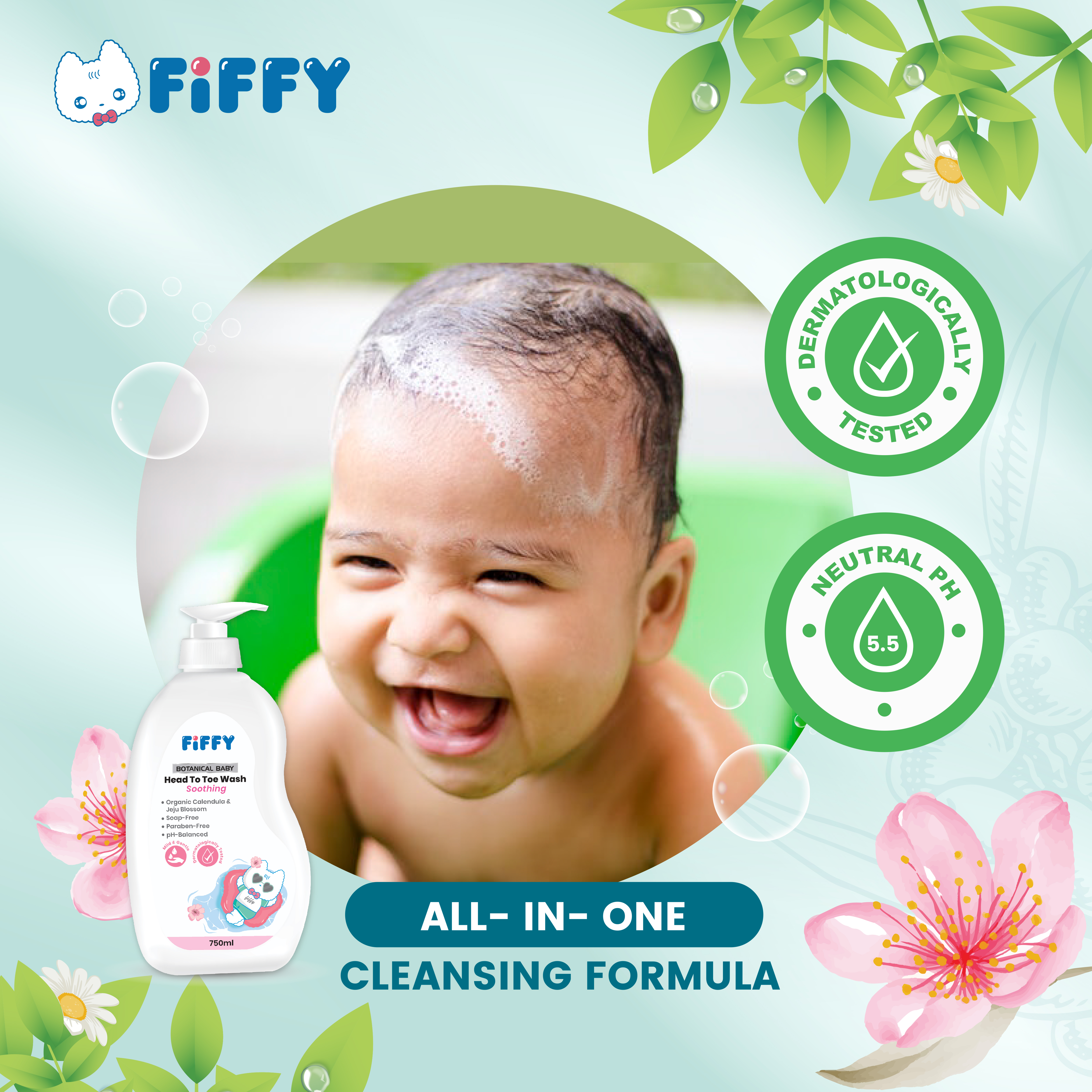 FIFFY BOTANICAL BABY HEAD TO TOE WASH (SOOTHING) 750ML
