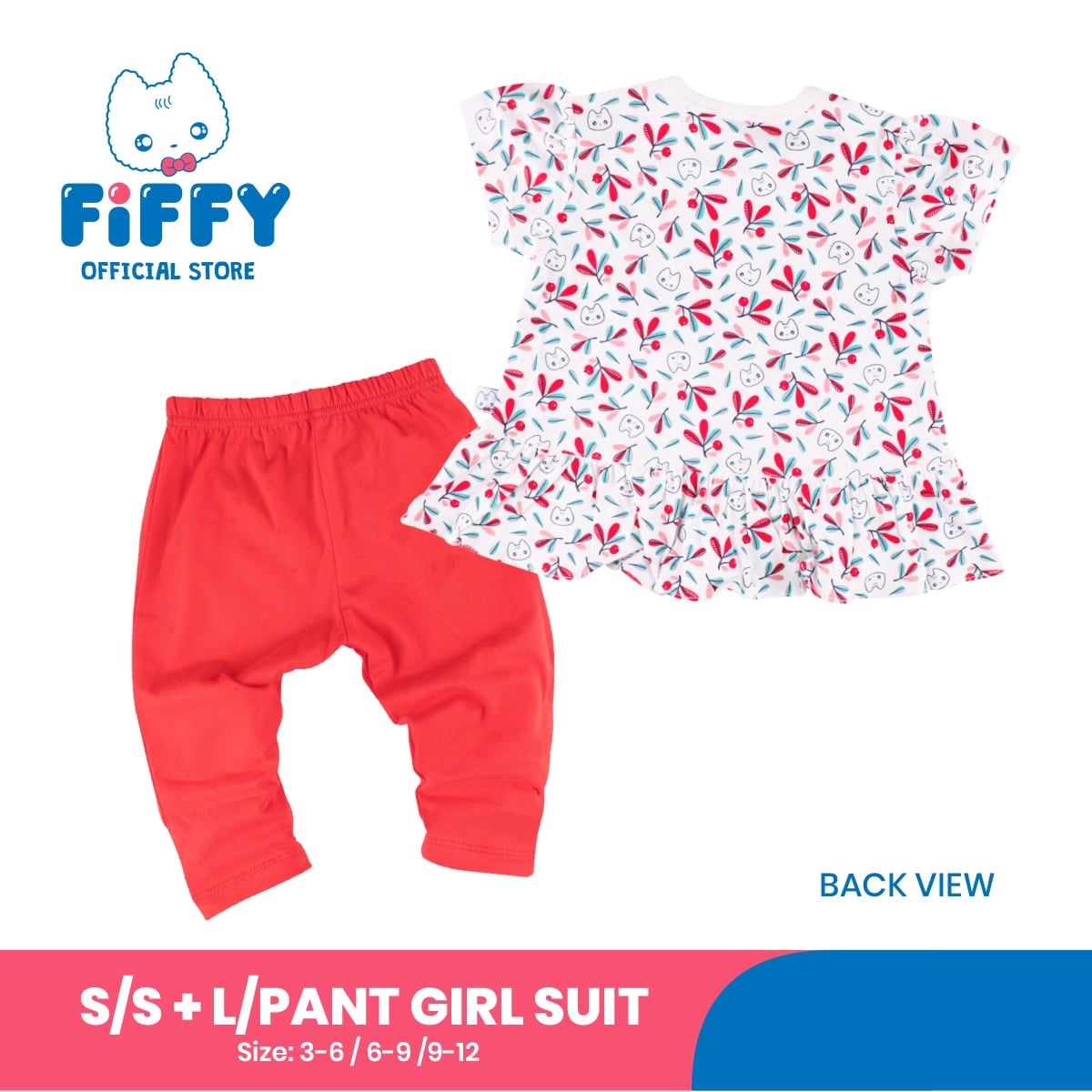 FIFFY RED CHERRY SHORT SLEEVE VEST+ LONG PANT SUIT GIRL SUIT