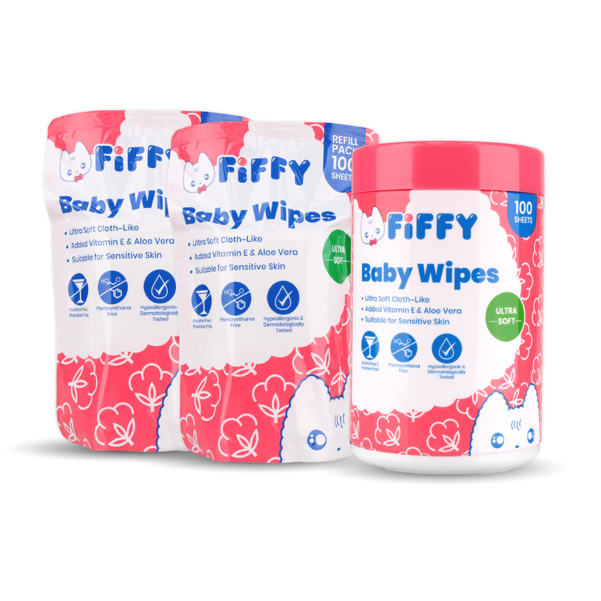 FIFFY ULTRA SOFT WIPES COMBO PACK (1 CAN+ 2 REFILL PACK) 98-032