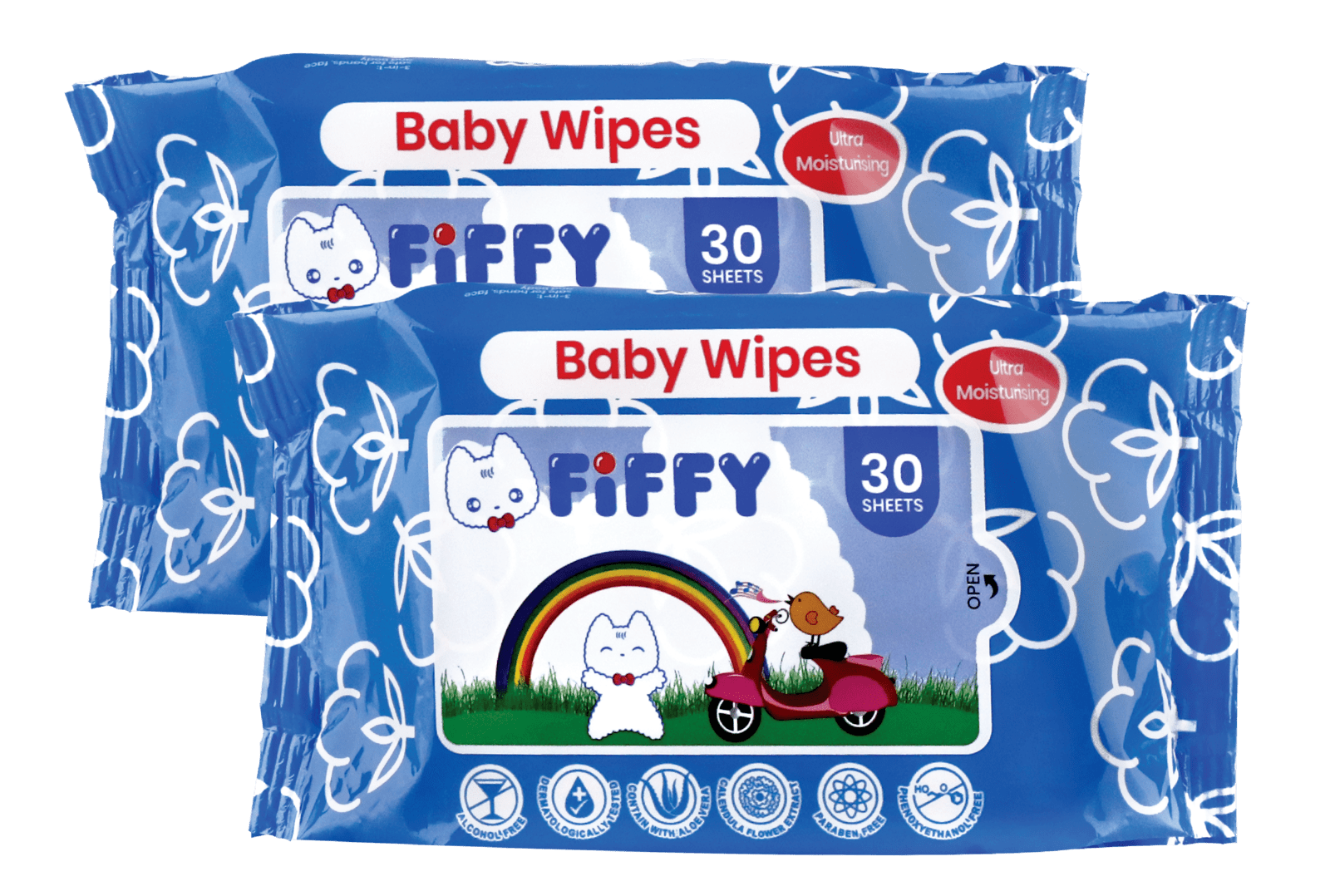 FIFFY BABY WIPES BLUE 30\'S X 2