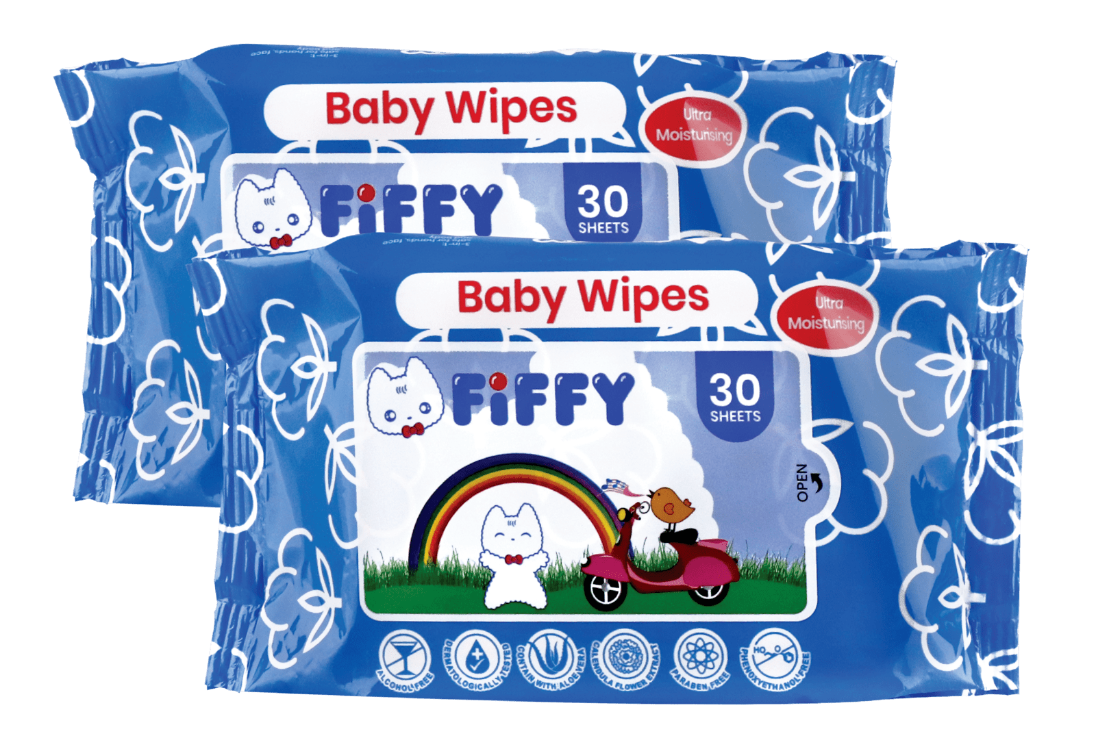 FIFFY BABY WIPES BLUE 30’S X 2